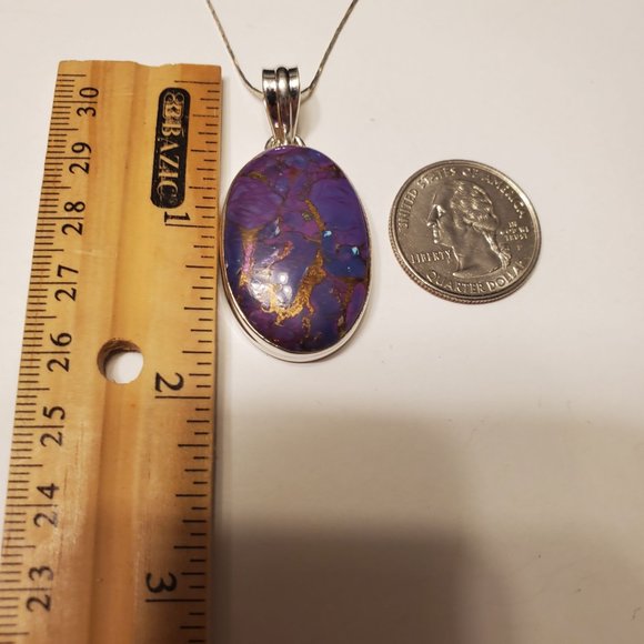 PURPLE  COPPER   TURQUOISE  STERLING  SILVER  PENDANT. - Picture 7 of 9